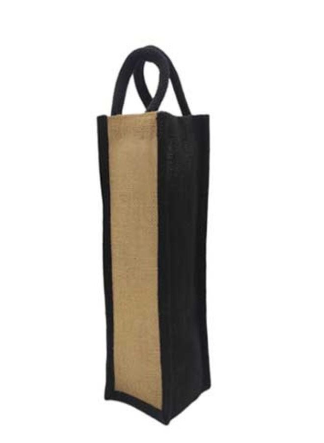 Fatio Set of 10 Single-Bottle Jute Bags – Eco-Friendly Black and Natural Wine Carrier - Image 1